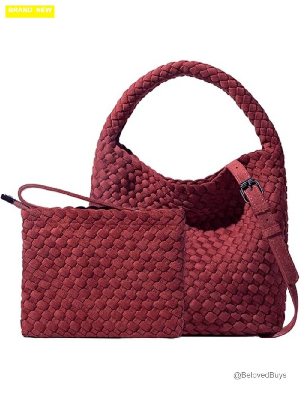 Handwoven Neoprene Tote Bag with Crossbody Strap and Wallet